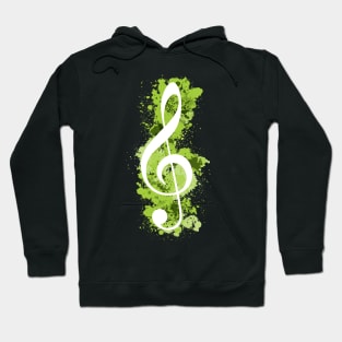 White Treble Clef Paint Splatters - Lime Green Hoodie